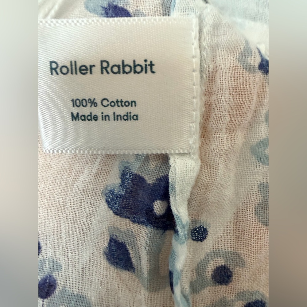 Roller Rabbit White And Blue Patterned Fringe Bot… - image 6